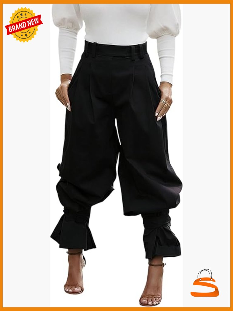 Wide Leg Dress Pants High Waist Ruffle Barrel Slacks Harem Balloon Trousers